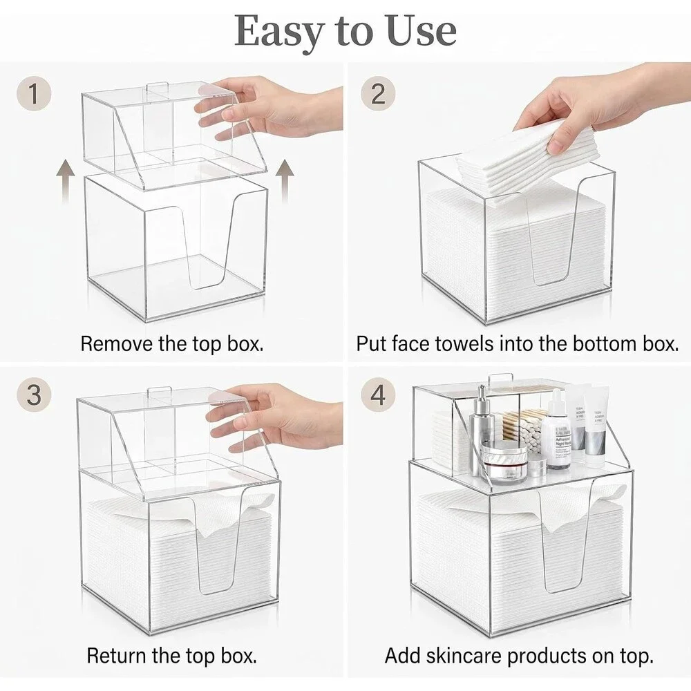 2 Tier Clear Acrylic Facial Towel Holder Skincare Bathroom Vanity Organizer